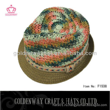 Мода детей бумага строка fedora шляпа прекрасный дизайн вязание крючком шляпу